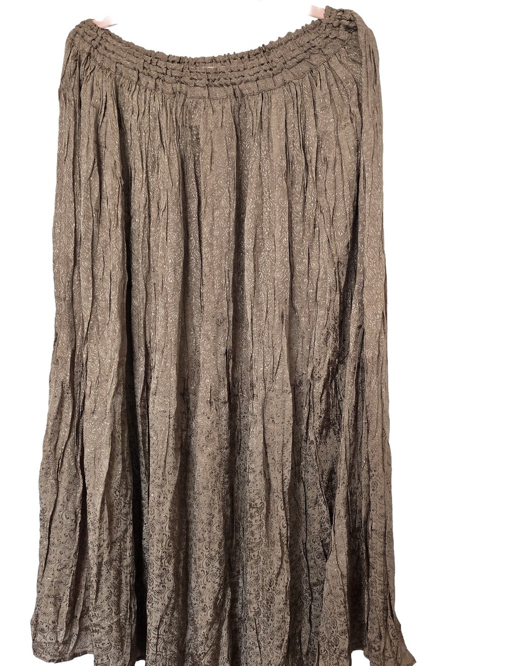 Vintage Ship N Shore Women's Boho Crinkle Maxi Skirt in Taupe Size Large